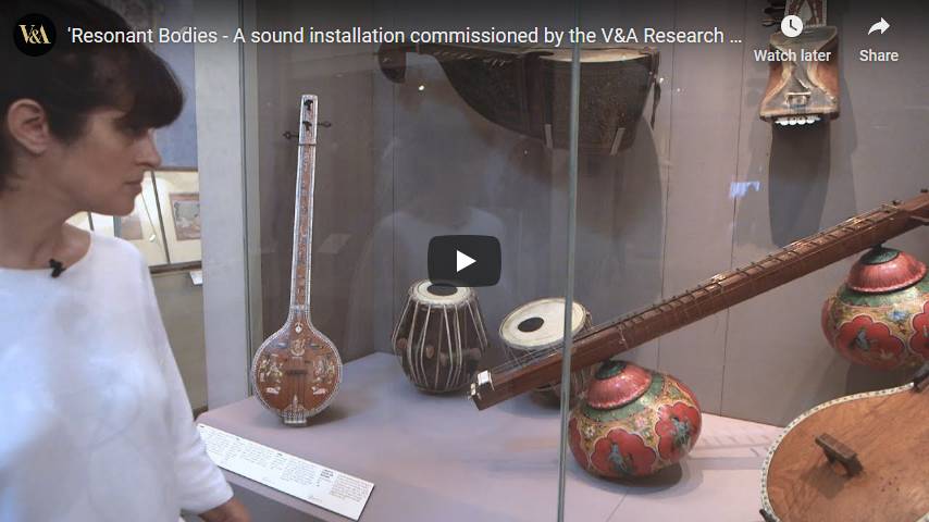 V&A Museum Sound. Display case with musical instruments